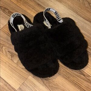 UGG Black Plush Slippers